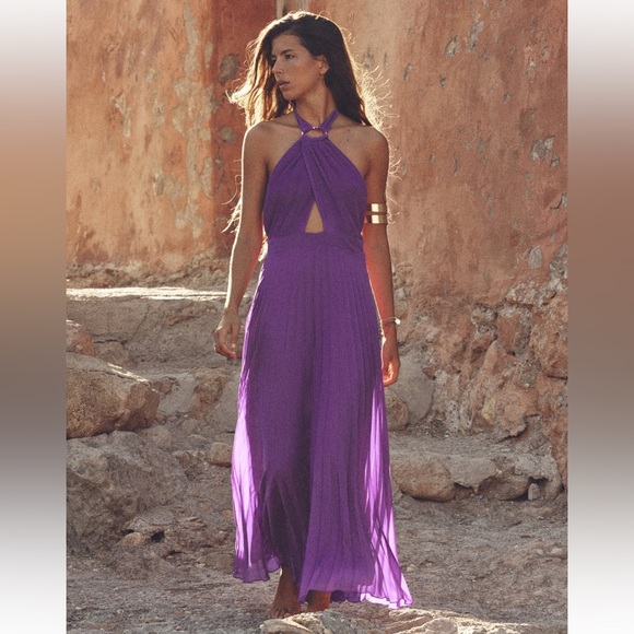 ZARA BLOGGERS FAVORITE CUT OUT PLEATED MIDI DRESS - Picture 6 of 11